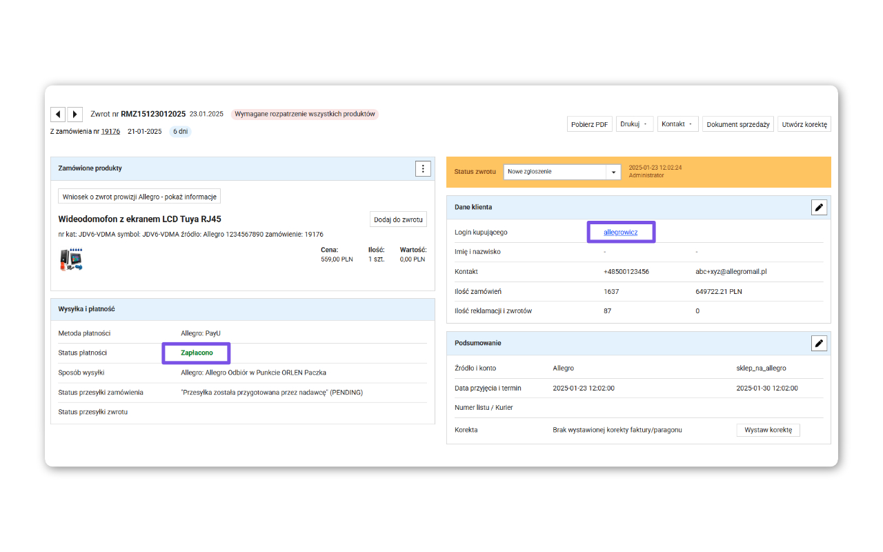 Wspomaganie zwrotów